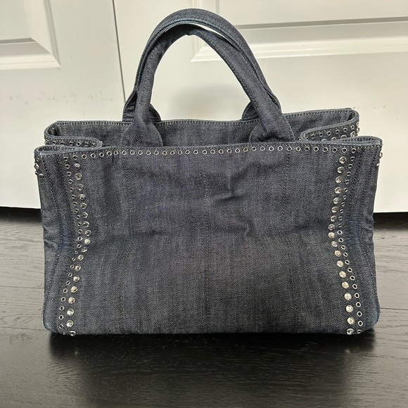 Prada Limited Edition Denim Studded Bag Tote Diaper Bag Beach - Picture 2 of 8